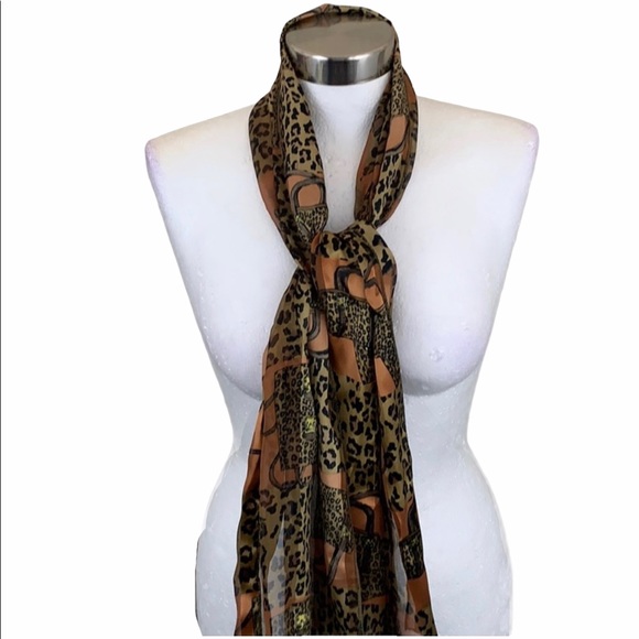 Accessories - BLACK TAN GOLD VINTAGE LEOPARD PRINT SCARF